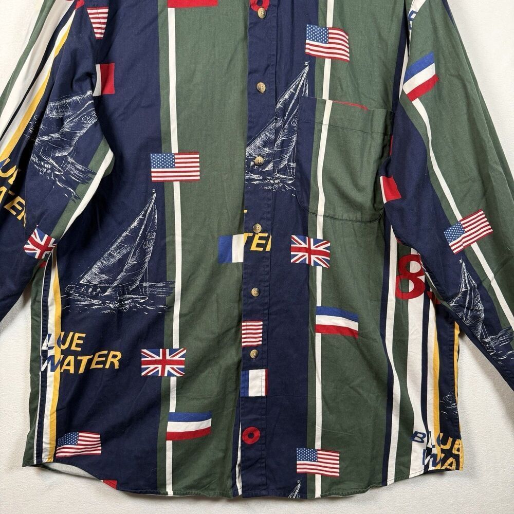 Nautica Vintage 90s Sailing Flags Shirt L Button Down Nautical Maritime Cotton - Picture 8 of 12